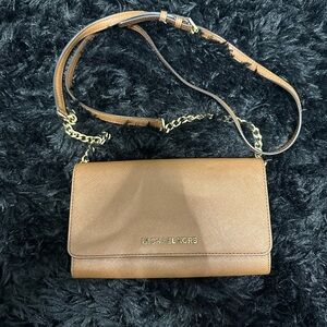 Small Michael Kors Tan Saffiano Leather Chain Strap Crossbody